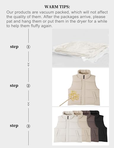 Fengbay Womens Puffer Vest Sleeveless Zip Up Puffy Cropped Vests Warm Stand Collar Down Vest Lightweight Bubble Quilted Vest