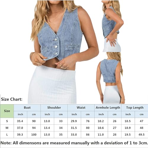 Women Y2K Button Down Denim Vest Sexy Sleeveless Denim Crop Top Low Cut Strapless Jean Corset Bustier Streetwear