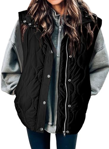 EVALESS Cute Black Cropped Puffer Vest Women Lightweight Quilted Stand Collar Sleeveless Jackets Fall 2024 Button Zip Up Jacket Winter Warm Coat Outerwear with Pockets Medium