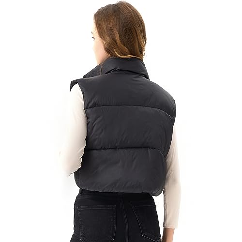 ANAYSN Women's Cropped Puffer Vest Sleeveless Warm Vests For Women Winter Stand Collar Lightweight Cropped Puffer Jacket（Black;S）