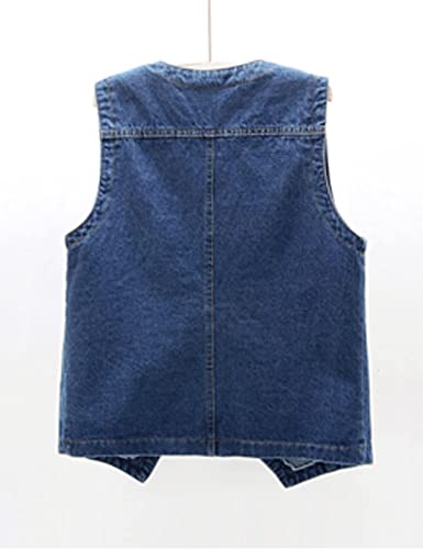 Peaceglad Womens Casual Jean Vest V Neck Open Front Button Down Sleeveless Denim Jacket with Pockets(DarkBlue,XXL)
