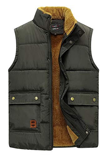 Flygo Men's Winter Warm Outdoor Padded Puffer Vest Thick Fleece Lined Sleeveless Zipper Jacket (Army Green XL)