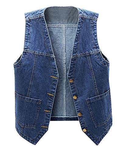 Ladyful Women's Sleeveless Denim Vest V Neck Button Down Jean Waistcoat Jacket