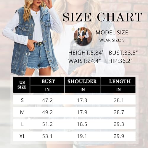 FindThy Women’s Vintage Denim Jean Vest Oversized Button Down Jean Waistcoat Gilet(1481-01Black-M-LB)
