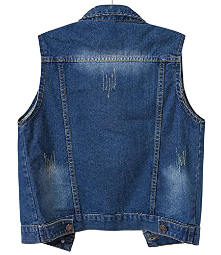 HALITOSS Women's Buttoned Washed Denim Jacket Sleeveless Crop Vest 6 Color (L, Denim Blue),Large