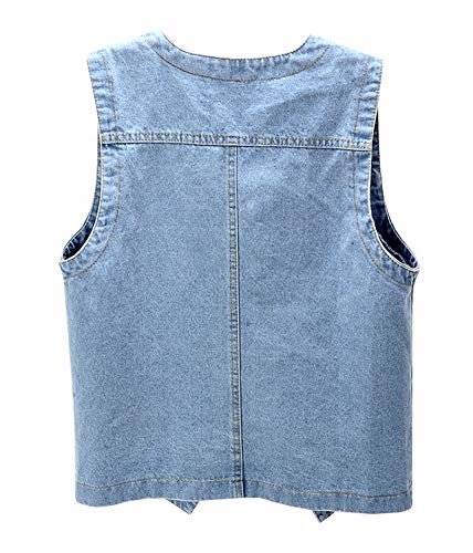 Ladyful Women's Sleeveless Denim Vest V Neck Button Down Jean Waistcoat Jacket