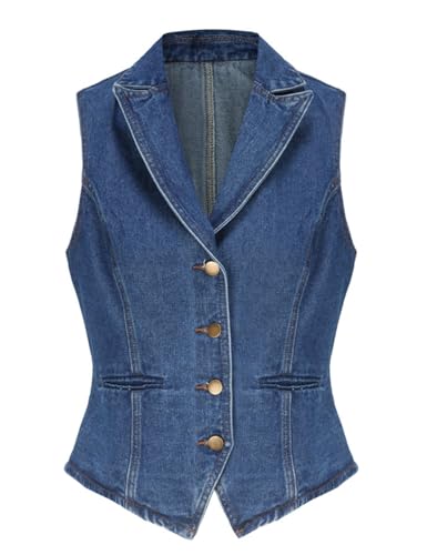 Ladyful Lapel Denim Vest for Women Sleeveless Business Work Jean Waistcoat Vest