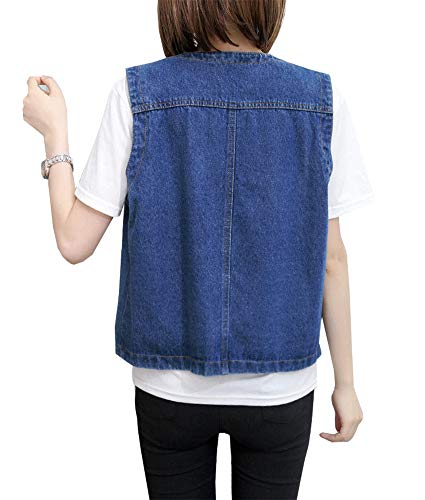 Ladyful Women's Sleeveless Denim Vest V Neck Button Down Jean Waistcoat Jacket