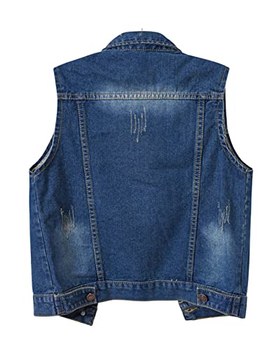 VIEWON Women's Casual Denim Waistcoat Frayed Sleeveless Ripped Jacket Vest with Pockets Denim M