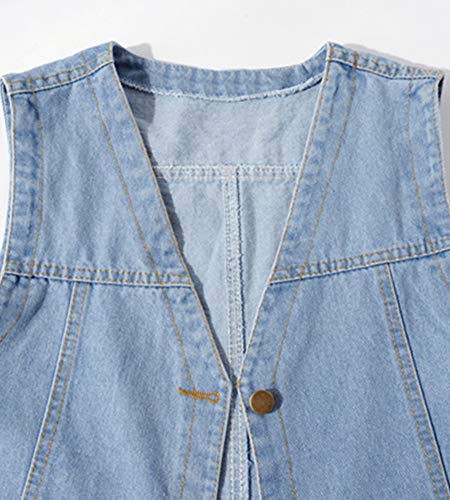 Ladyful Women's Sleeveless Denim Vest V Neck Button Down Jean Waistcoat Jacket