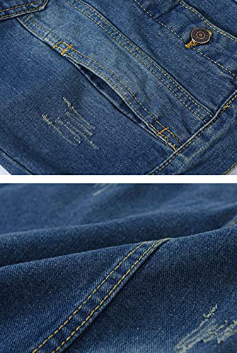 HALITOSS Women's Buttoned Washed Denim Jacket Sleeveless Crop Vest 6 Color (L, Denim Blue),Large