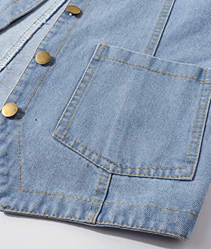 Ladyful Women's Sleeveless Denim Vest V Neck Button Down Jean Waistcoat Jacket