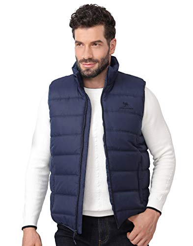 CAMEL CROWN Puffer Vest Men Quilted Winter Padded Sleeveless Jackets Gilet for Casual Work Travel Outdoor Blue XL