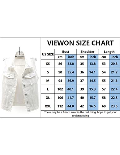 VIEWON Women's Casual Denim Waistcoat Frayed Sleeveless Ripped Jacket Vest with Pockets Denim M