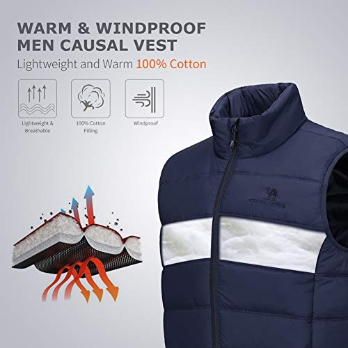 CAMEL CROWN Puffer Vest Men Quilted Winter Padded Sleeveless Jackets Gilet for Casual Work Travel Outdoor Blue XL