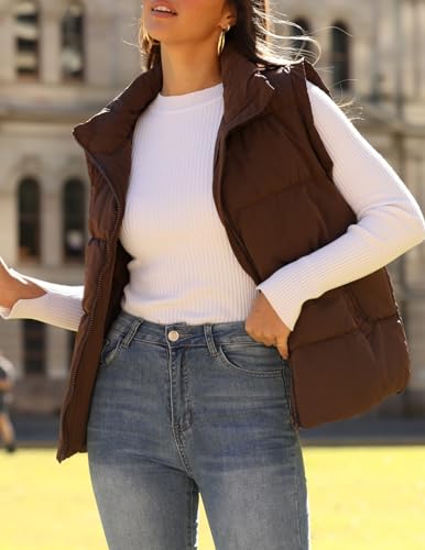 Zeagoo Women Winter Oversized Puffer Vest Lightweight Stand Collar Sleeveless Padded Puffy Jackets Coat with Pockets