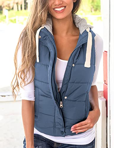Yeokou Women's Slim Sleeveless Quilted Removable Hooded Winter Puffer Vest Coat(Blue-S)