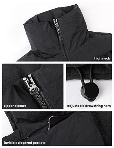 Athlisan Womens Cropped Puffer Vest Zip Up Stand Collar Sleeveless Padded Crop Vests(Black-M)