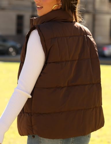 Zeagoo Women Winter Oversized Puffer Vest Lightweight Stand Collar Sleeveless Padded Puffy Jackets Coat with Pockets