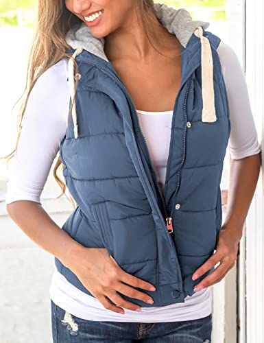 Yeokou Women's Slim Sleeveless Quilted Removable Hooded Winter Puffer Vest Coat(Blue-S)
