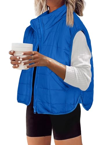 Zeagoo Blue Puffer Vest Women Padded Vest Jacket Womens Quilted Puffer Vest Lightweight Stand-Up Collar Warm Outewear