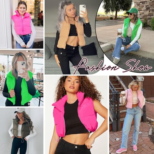 Zando Cropped Puffer Vest for Women Fashion Oversized Lightweight Winter Vest Outerwear Sleeveless Zip Up Stand Collar Vest Jacket Padded Gilet Puffer Coat with Pockets Black Large