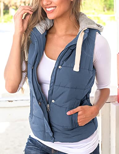 Yeokou Women's Slim Sleeveless Quilted Removable Hooded Winter Puffer Vest Coat(Blue-S)