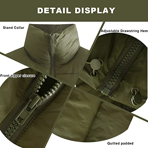 CULACCINO Women's Winter Cropped Puffer Vest Crop Jackets For Women Full Zip Stand Collar Padded Lightweight Outwear Vest Army Green Y2K M