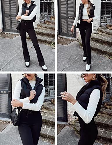 Athlisan Womens Cropped Puffer Vest Zip Up Stand Collar Sleeveless Padded Crop Vests(Black-M)