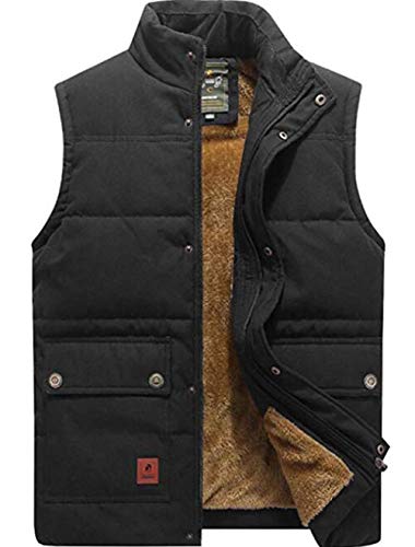 XinYangNi Men's Winter Warm Outdoor Padded Puffer Vest Thick Fleece Lined Sleeveless Jacket Black US M/Asia 2XL