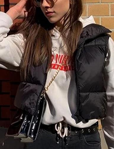 Athlisan Womens Cropped Puffer Vest Zip Up Stand Collar Sleeveless Padded Crop Vests(Black-M)