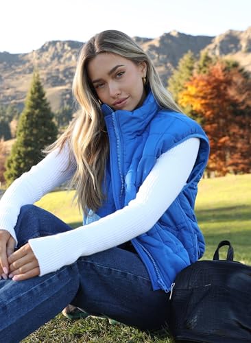 Zeagoo Blue Puffer Vest Women Padded Vest Jacket Womens Quilted Puffer Vest Lightweight Stand-Up Collar Warm Outewear