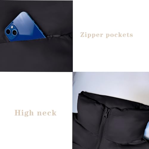 Ainangua Women's Crop Padded Vest Stand Collar Lightweight Sleeveless Puffer Zip Up Gilet Outerwear(Black,M)