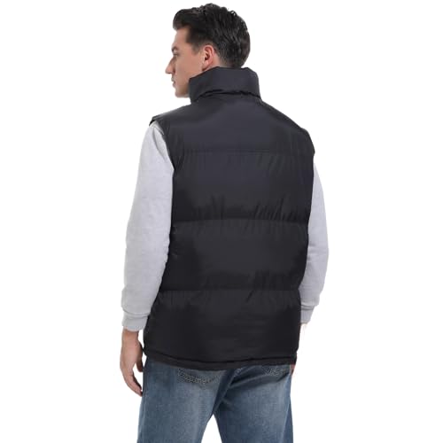 Generic Men's Puffer Vest Sleeveless Jacket Winter Outdoor Padded Warm Lightweight Quilted Outerwear Vest with Pockets Black Medium