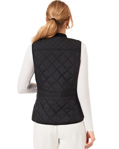 Fuinloth Women's Quilted Vest, Rib Collar Lightweight Zip Padded Gilet Black XXL