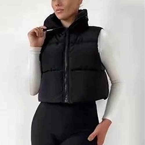 Ainangua Women's Crop Padded Vest Stand Collar Lightweight Sleeveless Puffer Zip Up Gilet Outerwear(Black,M)