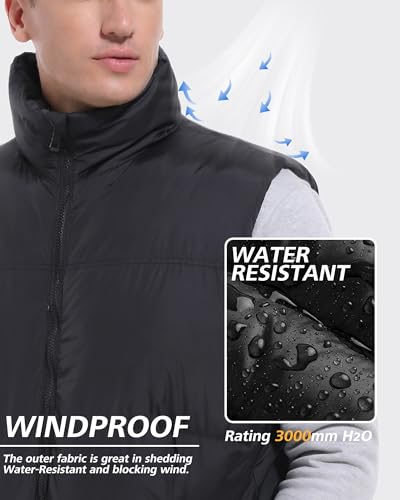 Generic Men's Puffer Vest Sleeveless Jacket Winter Outdoor Padded Warm Lightweight Quilted Outerwear Vest with Pockets Black Medium