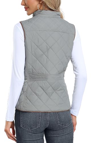 Dilgul Women's Padded Vest Stand Collar Lightweight Zip Quilted Gilet Light Grey M