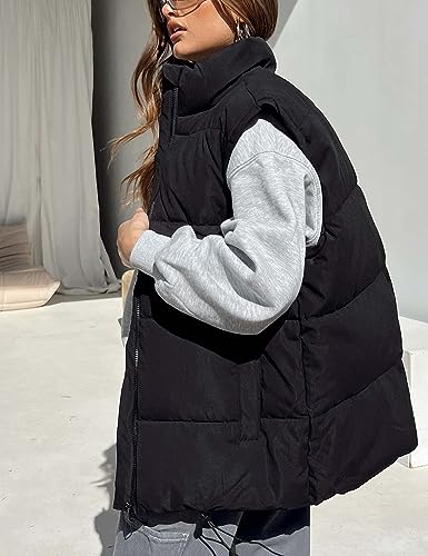 APAFES Women Winter Oversized Puffer Vest Lightweight Stand Collar Flysleeve Insulated Padded Puffy Jackets Coat with Pockets (871-BlackX1-M)