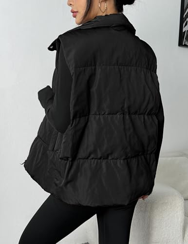Zeagoo Women Puffer Vest Lightweight Stand Collar Sleeveless Winter Warm Zip Up Padded Outerwear Jackets with Pockets Black L