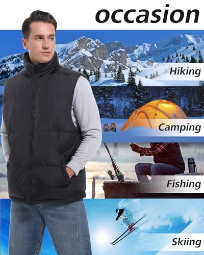 Generic Men's Puffer Vest Sleeveless Jacket Winter Outdoor Padded Warm Lightweight Quilted Outerwear Vest with Pockets Black Medium