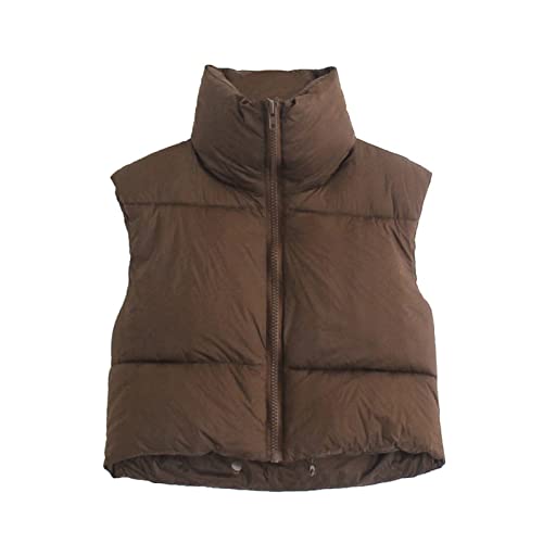 Aopwsrlyi Women/Girls Winter Crop Vest Lightweight Sleeveless Warm Outerwear Puffer Vest Padded Gilet(M,Brown)
