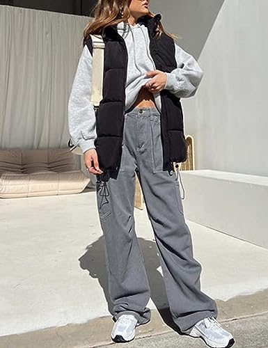 APAFES Women Winter Oversized Puffer Vest Lightweight Stand Collar Flysleeve Insulated Padded Puffy Jackets Coat with Pockets (871-BlackX1-M)