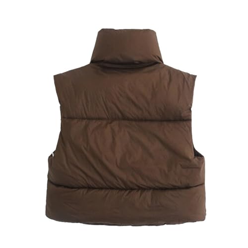 Aopwsrlyi Women/Girls Winter Crop Vest Lightweight Sleeveless Warm Outerwear Puffer Vest Padded Gilet(M,Brown)