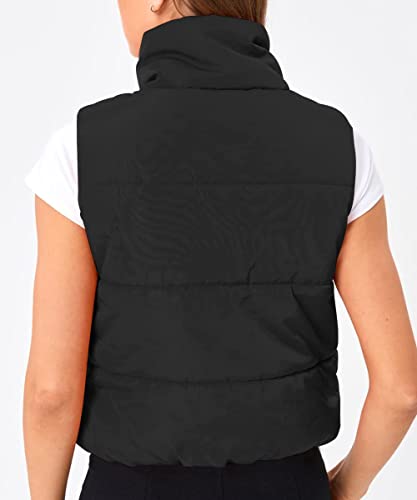 Trendy Queen Puffer Vest Women Fall Winter Fashion Clothes Outfits Sleeveless Winter Outerwear Warm Puffer Lightweight Fashion Stand-up Collar Down Vest Black M
