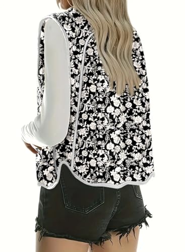 Dokotoo Womens Puffer Vest Lightweight Casual Cropped Quilted Vest Padded Gilet for Women 2024 Trendy Floral Print Jackets Winter Warm Outwear coats Black Small