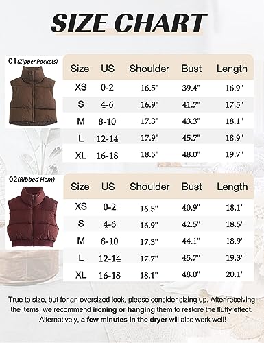 Kissonic Women's Padded Down Vest Puffer Stand Collar Zip Up Crop Sleeveless Jacket (Large, Brown)