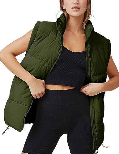 Xiaoxuemeng Womens Puffer Vest Collared Sleeveless Zip Up Padded Gilet Jacket Outwear (ArmyGreen-S)