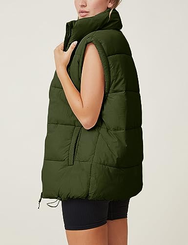 Xiaoxuemeng Womens Puffer Vest Collared Sleeveless Zip Up Padded Gilet Jacket Outwear (ArmyGreen-S)