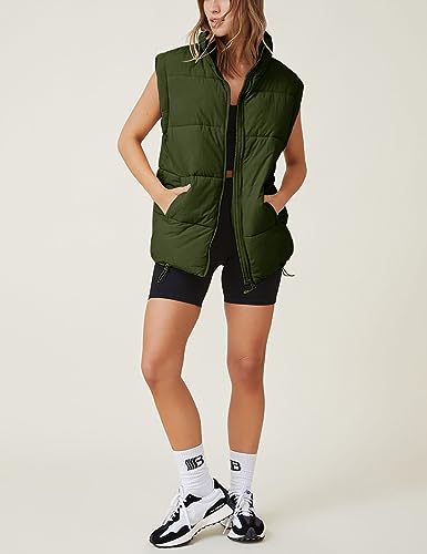 Xiaoxuemeng Womens Puffer Vest Collared Sleeveless Zip Up Padded Gilet Jacket Outwear (ArmyGreen-S)